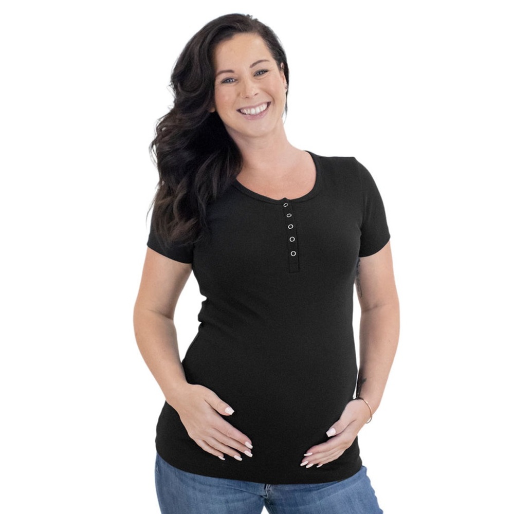 Kindred Bravely Organic Cotton Nursing Henley Short Sleeve T-shirt XXL Black